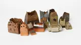 Townscape fifteen stoneware buildings by Andrew Richardson, oil, offered Aug 2021