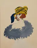 Portrait of a woman in a yellow hat by Dorte Clara Dodo Burgner, ink on paper, sold Aug 2021