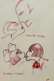 The Kiss red ink studies on paper by Dorte Clara Dodo Burgner, ink, sold Aug 2021