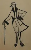 Woman with an umbrella ink on paper by Dorte Clara Dodo Burgner, ink on paper, sold Aug 2021