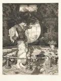 Lady of Shalott by William Holman Hunt Om, engraving, sold Aug 2021