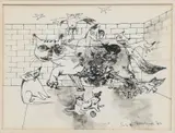 Cats by Julian Trevelyan, ink on paper, sold Aug 2021