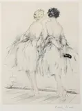 The Curtain by Louis Icart, etching and aquatint on paper, sold Aug 2021