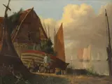 Coastal scene with a fisherman and his dog Oil by Joseph Stannard, Oil on panel, sold Aug 2021