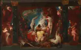 Intemperance Inscribed THE DESIGN OF THE SUBJECT OF INTEMPERANCE by Thomas Stothard, Oil on canvas, sold Aug 2021