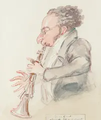 David de Groot playing the clarinet Pencil by Alfred Edward Chalon, Pencil, pen and ink, and watercolour, sold Aug 2021