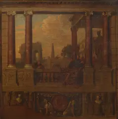 Figures on a classical terrace by James Thornhill, Oil on canvas, sold Aug 2021