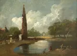 Tottenham High Cross with anglers and a woman carrying a basket on by Samuel Drummond, Oil on canvas, sold Aug 2021