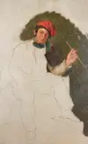 Study of a man in a red cap by Gioacchino Toma, Oil and pencil on board, sold Aug 2021