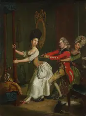 Tight lacing by John Collett, oil on canvas, sold Aug 2021