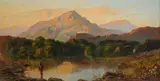 Welsh landscape at dusk by George Shalders, Oil on board, offered Aug 2021