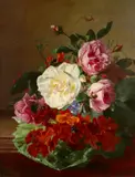 Still life with flowers on a ledge Signed David de by David Emil Joseph De Noter, Oil on panel, sold Aug 2021