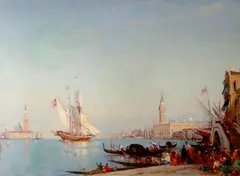 A view of the Bacino San Marco Oil by Charles Clément Calderon, Oil on canvas, sold Aug 2021