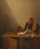 Still life with fish by Gerrit van Vucht, Oil on panel, sold Aug 2021