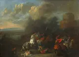 Cavalry battle outside the walls of a town Signed with by Joseph van Bredael, Oil on copper, sold Aug 2021