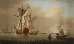 Men-of-war at anchor Oil by Peter Monamy, Oil on canvas, sold Aug 2021