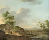 Landscape with a drover and his flock by Johannes Janson, Oil on panel, sold Aug 2021