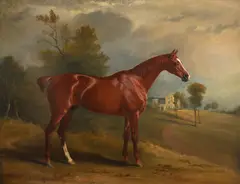 A bay hunter in the park at Croxton by John Ferneley Snr., oil on canvas, sold Aug 2021