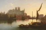 A view of Westminster Abbey from the Surrey side of Westminster by Edward Bradley, Oil on canvas, offered Aug 2021