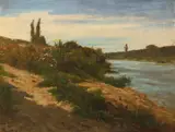 Berge et Rivière Bougival Bears artist's wax seal by Auguste Anastasi, Oil on board, sold Aug 2021