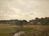 Farm buildings in a French landscape Signed Daubigny by Charles-François Daubigny, Oil on board, offered Aug 2021