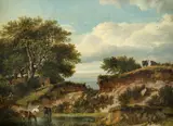 Landscape with cattle watering near a cottage Signed and by Patrick Nasmyth, Oil on canvas, sold Aug 2021