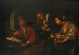 Figures in an interior by Jacob van Toorenvliet, oil on panel, sold Dec 2014