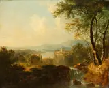 Landscape with a waterfall by English School, oil on panel, offered Dec 2014