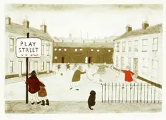 Play Street; Factory Gate by Janet Ledger, Lithographs, sold Nov 2014