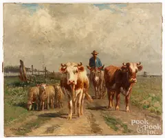 landscape with cows by Ogden Wood, oil on canvas, sold Aug 2023