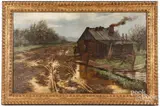 landscape with cottage by Frank Tompkins, oil on canvas, sold Aug 2023