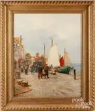 harbor scene by Karl Wagner, oil on canvas, sold Aug 2023