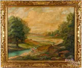 landscape with figures fishing by Boris Luban, oil on canvas, sold Aug 2023