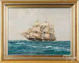 of an American frigate by Hugh Knollys, watercolor and gouache, sold Aug 2023
