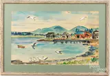 coastal scene by Stephens Berge, watercolor, sold Aug 2023