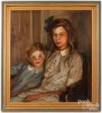 portrait of two girls by Mary Bonsall, oil on canvas, sold Aug 2023
