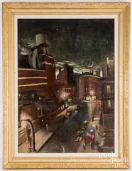 street scene of New York by Hubert Davis, oil on canvas, sold Aug 2023