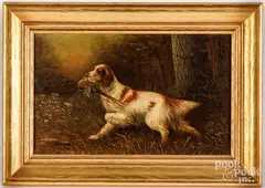 of a hunting dog and pheasant by Walter Addison, oil on canvas, sold Jun 2023