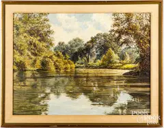 Louisiana landscape titled Bayou Black by Bernard Wynne, oil on board, sold Jun 2023