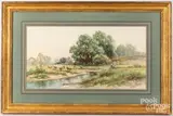 landscape with figures and sheep by Carl Weber, watercolor, sold May 2023