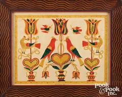 fraktur drawing of tulips by David Y. Ellinger, watercolor, sold May 2023