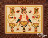 fraktur drawing of tulips by David Y. Ellinger, watercolor, sold May 2023