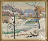titled Darby Creek in Winter by Elizabeth Washington, oil on canvas, sold May 2023