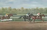 Affirmed defeating The 1979 Classic Winners, The Jockey Club Gold Cup, Belmont Park, New York, October 6th by Richard Stone Reeves, Lithograph, sold Apr 2020