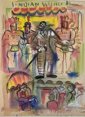 Indian Village by Helen Malta, Gouache on paper, sold Jul 2020