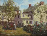 Flower Garden in Carversville by Laurence A. Campbell, Oil on canvas, sold Aug 2020