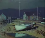 Fishing Village by Moonlight by George Sotter, Oil on board, sold Aug 2020