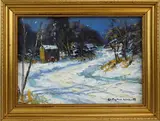 Tinicum House on Bend by Covered Bridge, Bucks County, PA by Christopher Willett, Oil on board, sold Aug 2020