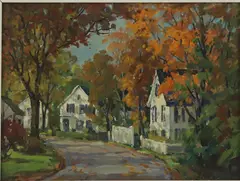 Chester Square, Annisquam, Mass by Jacob Greenleaf, Oil on board, sold Aug 2020