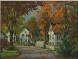 Chester Square, Annisquam, Mass by Jacob Greenleaf, Oil on board, sold Aug 2020